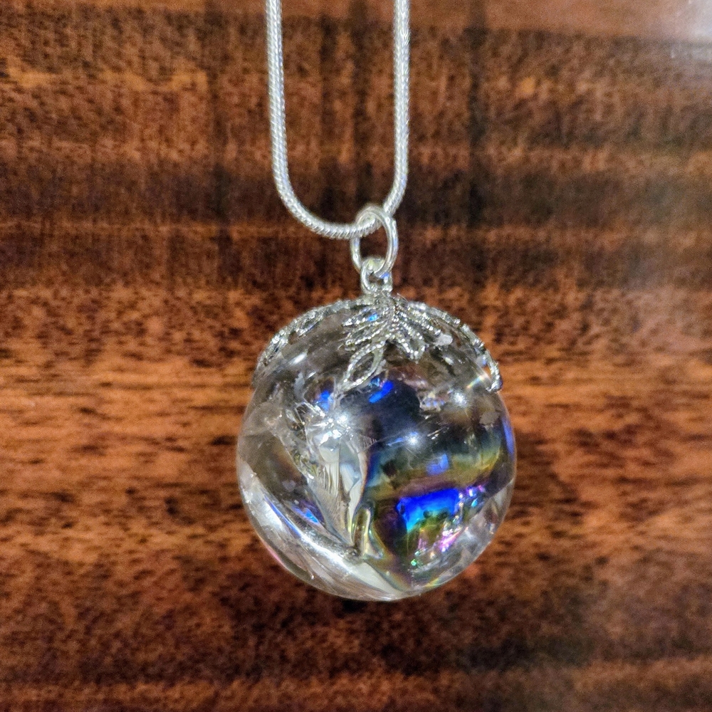 Silver Crystal Rainbow Orb Pendant Necklace